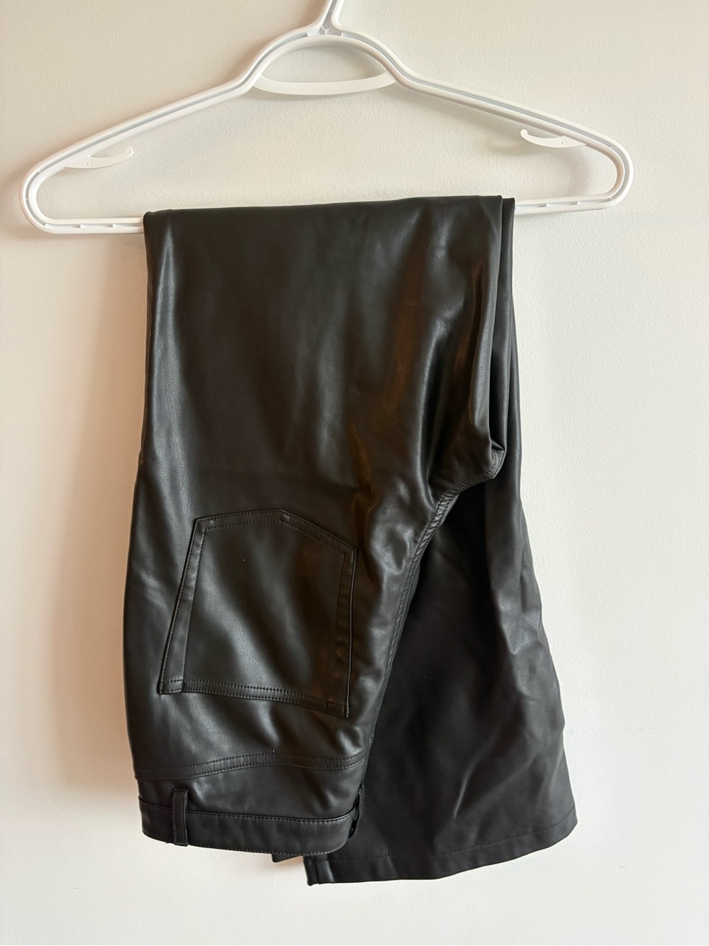 Black Tape_ Black Vegan Leather Zip-Front Pants